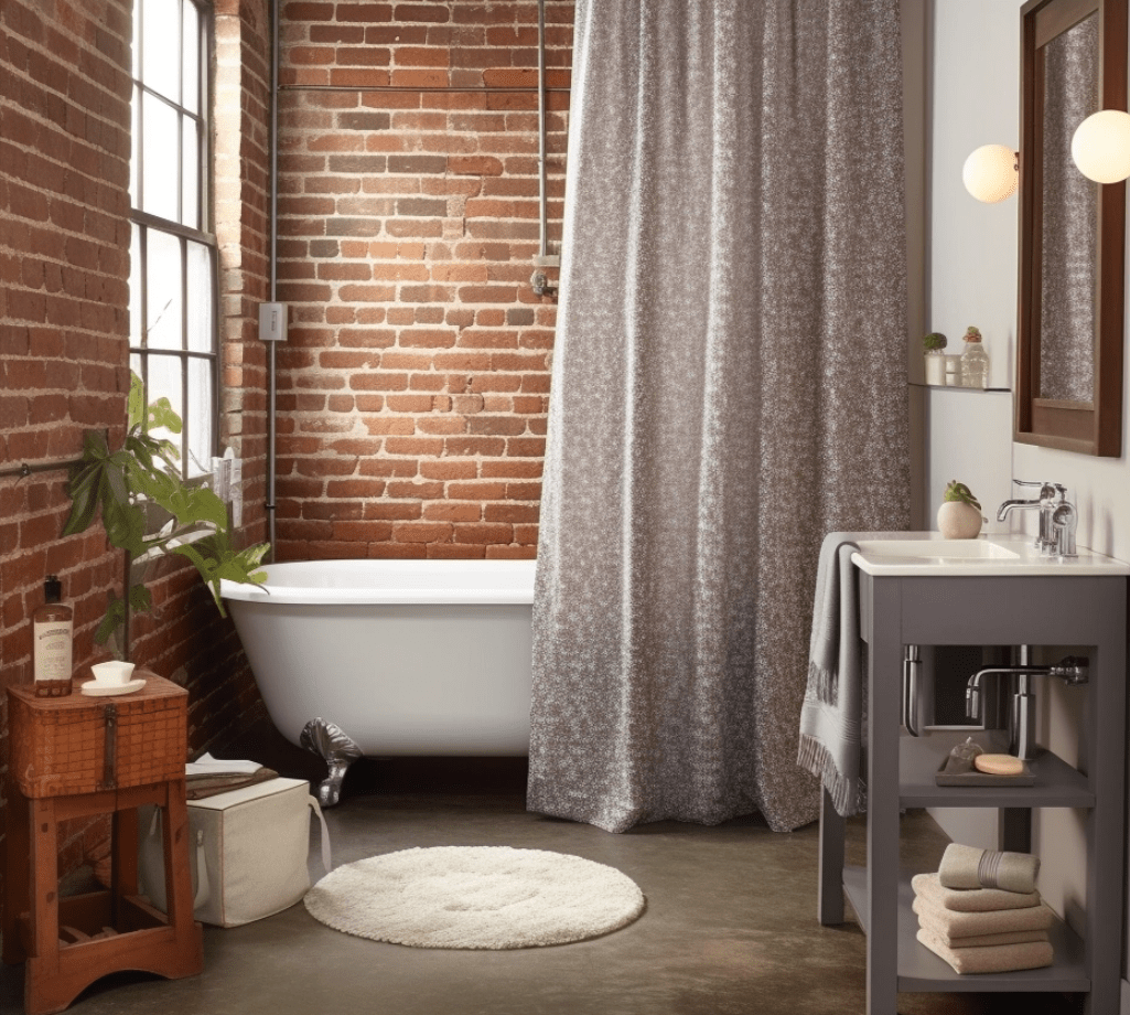 Industrial shower curtain design with a clawfoot tub