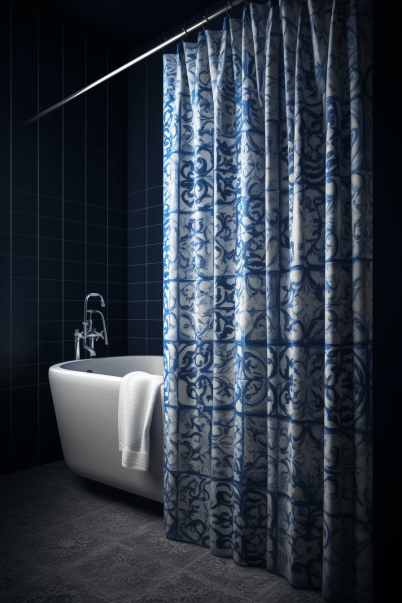 Portuguese style bathroom tile shower curtain