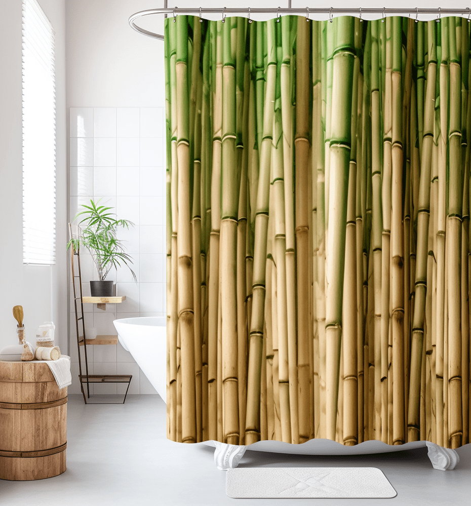 bamboo-inspired wraparound shower curtain