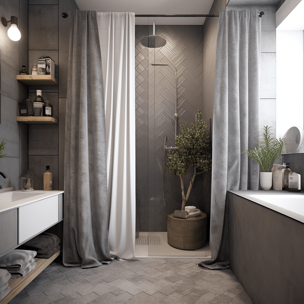 luxury shower curtain in modern bathroom